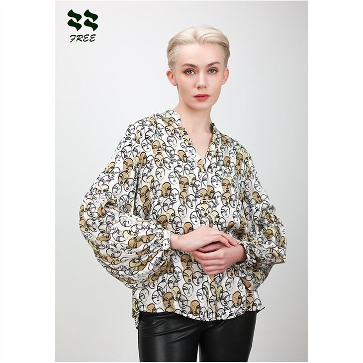 women's Balloon Long Sleeve Blouse Puff Sleeve Top